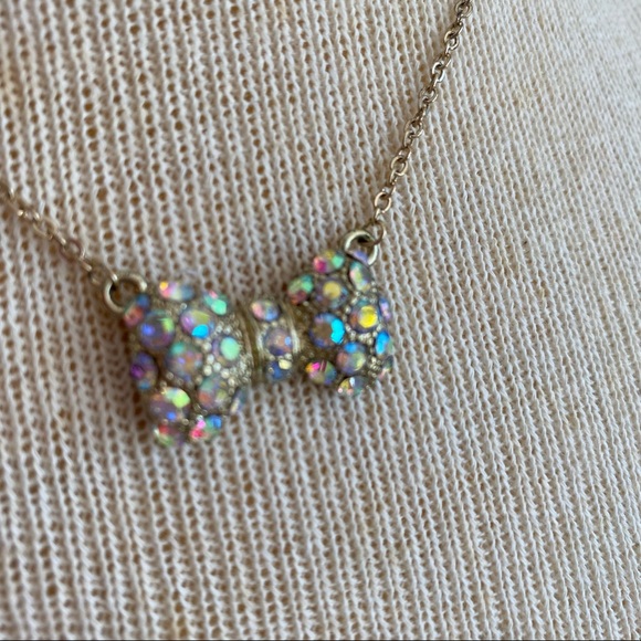 Aurora Borealis Rhinestone Bow Necklace - Picture 7 of 9